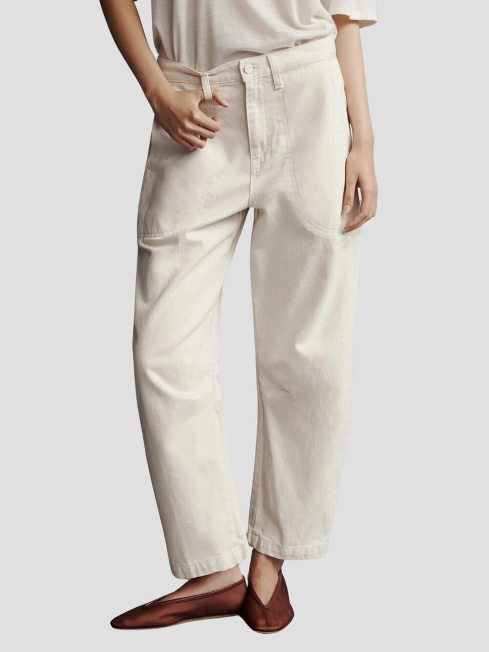 TWP Jetties Beach Jeans 25 Natural Cream Cotton Barrel Leg Pants $495